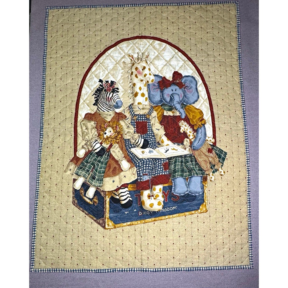 Vintage Daisy Kingdom Toy Chest Baby Crib Quilt - 44x34 Zoo Animals 90s - HTF